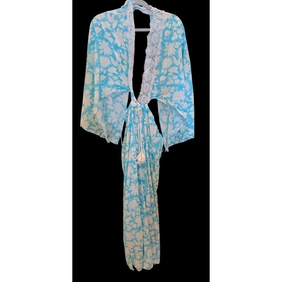 Free People sexy & comfortable Blue Floral Jumpsuit Lace SZ M Retail $128 #1072 - Picture 11 of 11